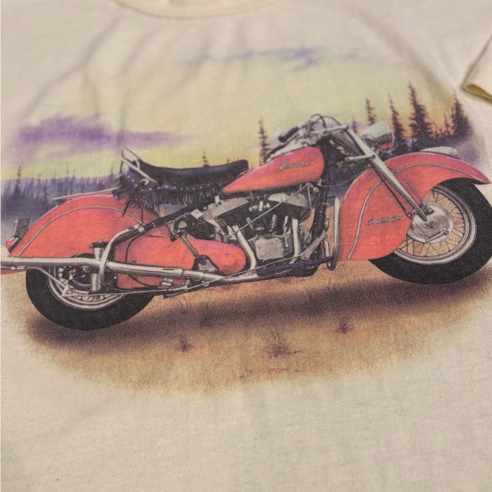 Vintage Indian Motorcycle T-Shirt | Cream Graphic Tee | Size M/L - Picture 5 of 8